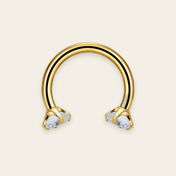 Gold PVD titanium septum horseshoe, prong-set cubic-zirconia ends — 16G open circular barbell, nickel-free, Aurea