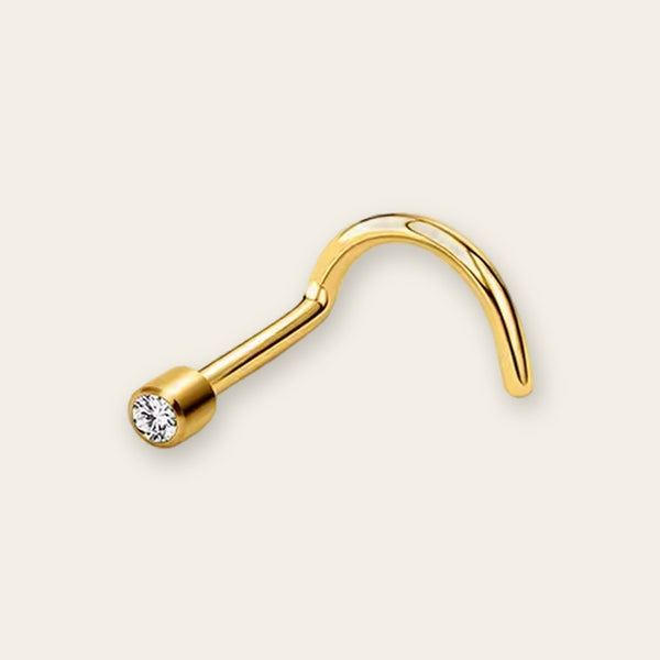 Gold nose stud with prong-set crystal end — PVD gold on titanium, Aurea