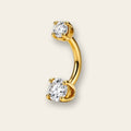 Gold belly button ring, double CZ curved barbell — PVD gold on titanium, Aurea