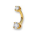 Gold belly button ring, double CZ curved barbell — PVD gold on titanium, Aurea
