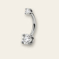 Titanium belly button ring, double CZ curved barbell, angle 1 — Aurea