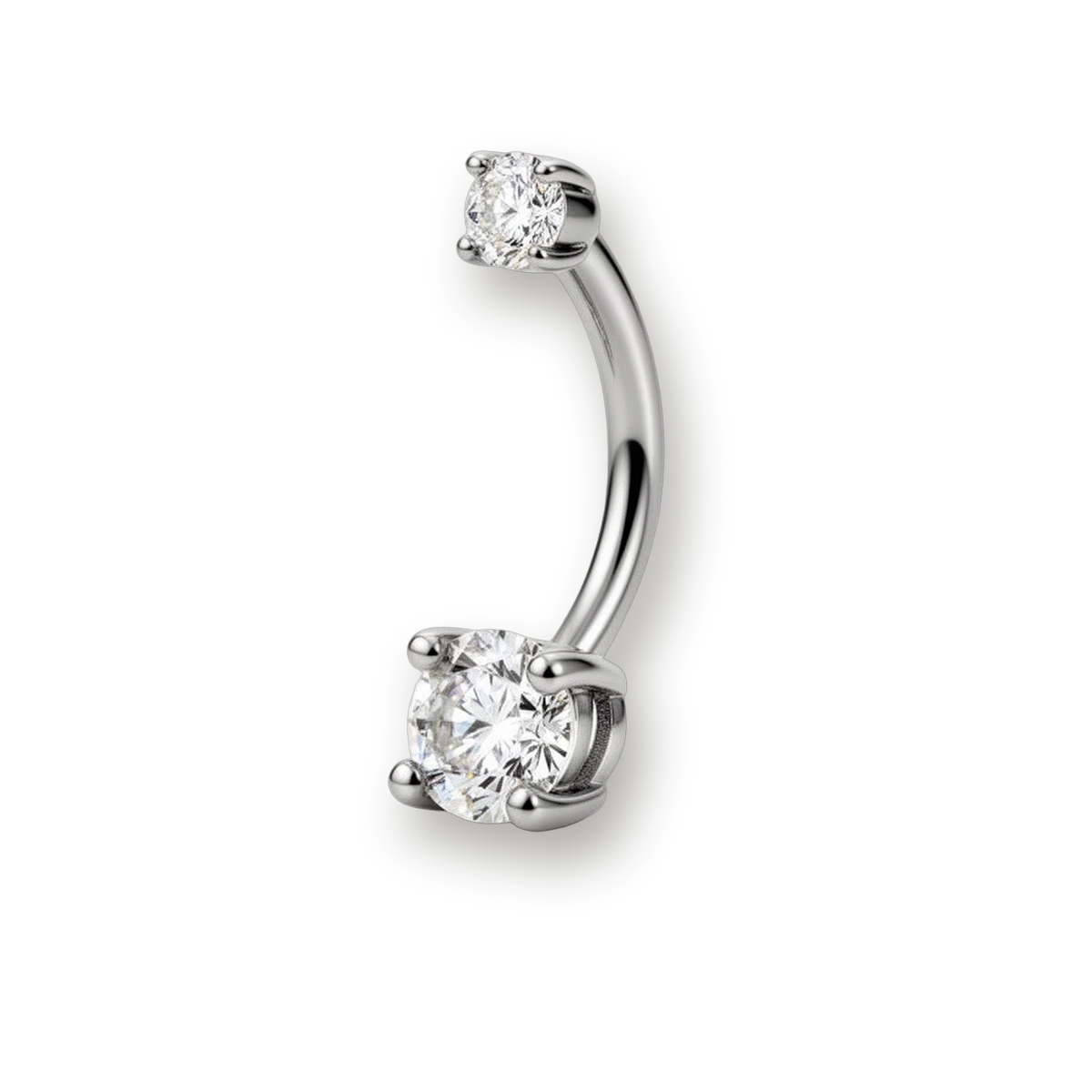 Titanium belly button ring, double CZ curved barbell, angle 1 — Aurea