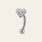 Silver titanium rook curved barbell, coeur ouvert cubic-zirconia top — 16G, nickel-free, Aurea