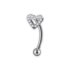 Silver titanium rook curved barbell, coeur ouvert cubic-zirconia top — 16G, nickel-free, Aurea