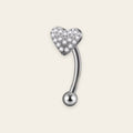 Silver titanium rook curved barbell, coeur pave cubic-zirconia top — 16G, nickel-free, Aurea