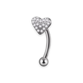Silver titanium rook curved barbell, coeur pave cubic-zirconia top — 16G, nickel-free, Aurea