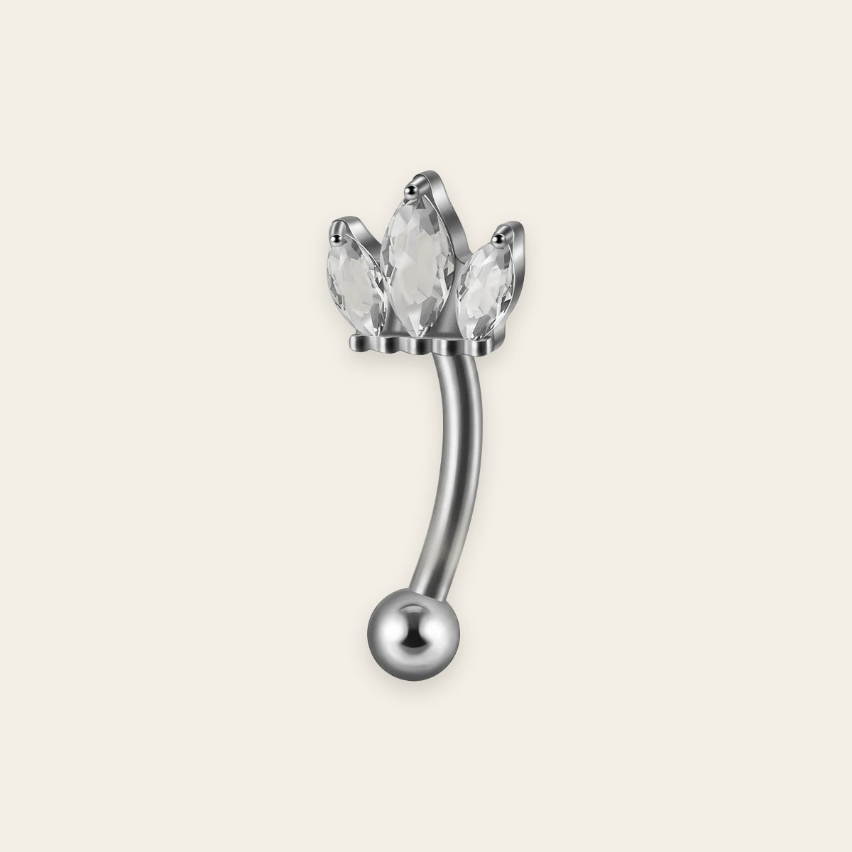 Silver titanium rook curved barbell, couronne cubic-zirconia top — 16G, nickel-free, Aurea