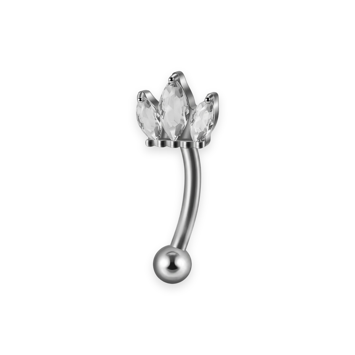 Silver titanium rook curved barbell, couronne cubic-zirconia top — 16G, nickel-free, Aurea