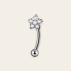 Silver titanium rook curved barbell, etoile cubic-zirconia top — 16G, nickel-free, Aurea