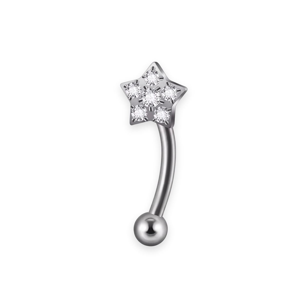 Silver titanium rook curved barbell, etoile cubic-zirconia top — 16G, nickel-free, Aurea