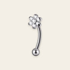 Silver titanium rook curved barbell, fleur cubic-zirconia top — 16G, nickel-free, Aurea