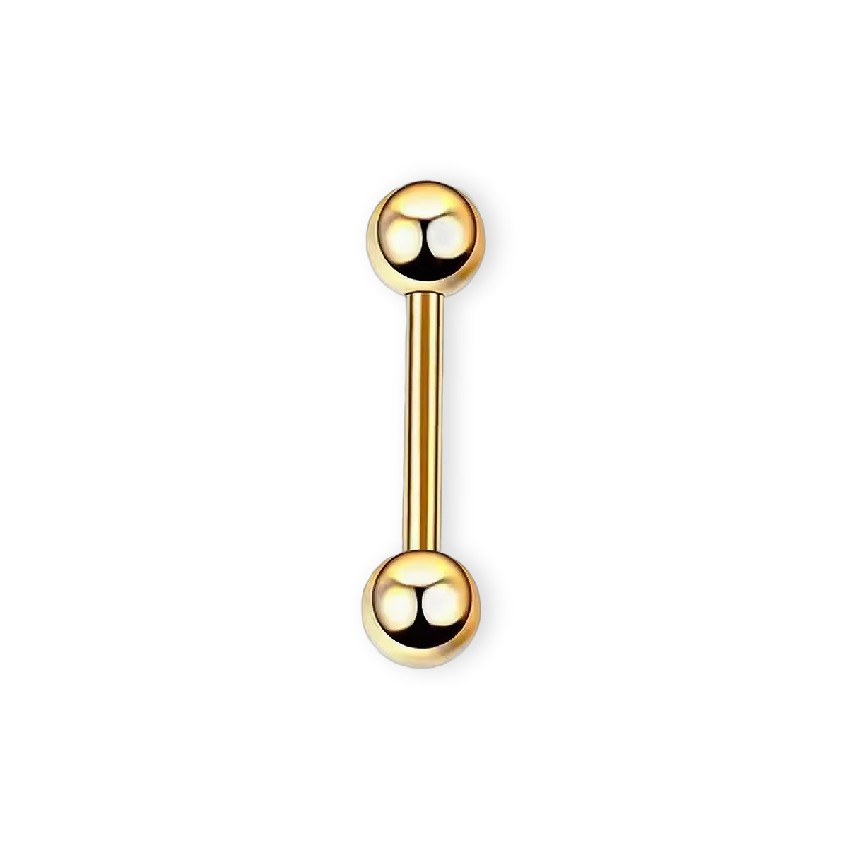 Gold PVD titanium nipple barbell, 14G straight bar with screw-on balls — nickel-free, Aurea