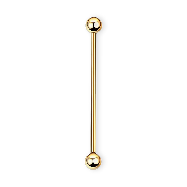 Gold PVD titanium industrial barbell, long 14G straight scaffold bar — nickel-free, Aurea