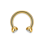 Gold PVD titanium septum horseshoe, ball-set cubic-zirconia ends — 16G open circular barbell, nickel-free, Aurea