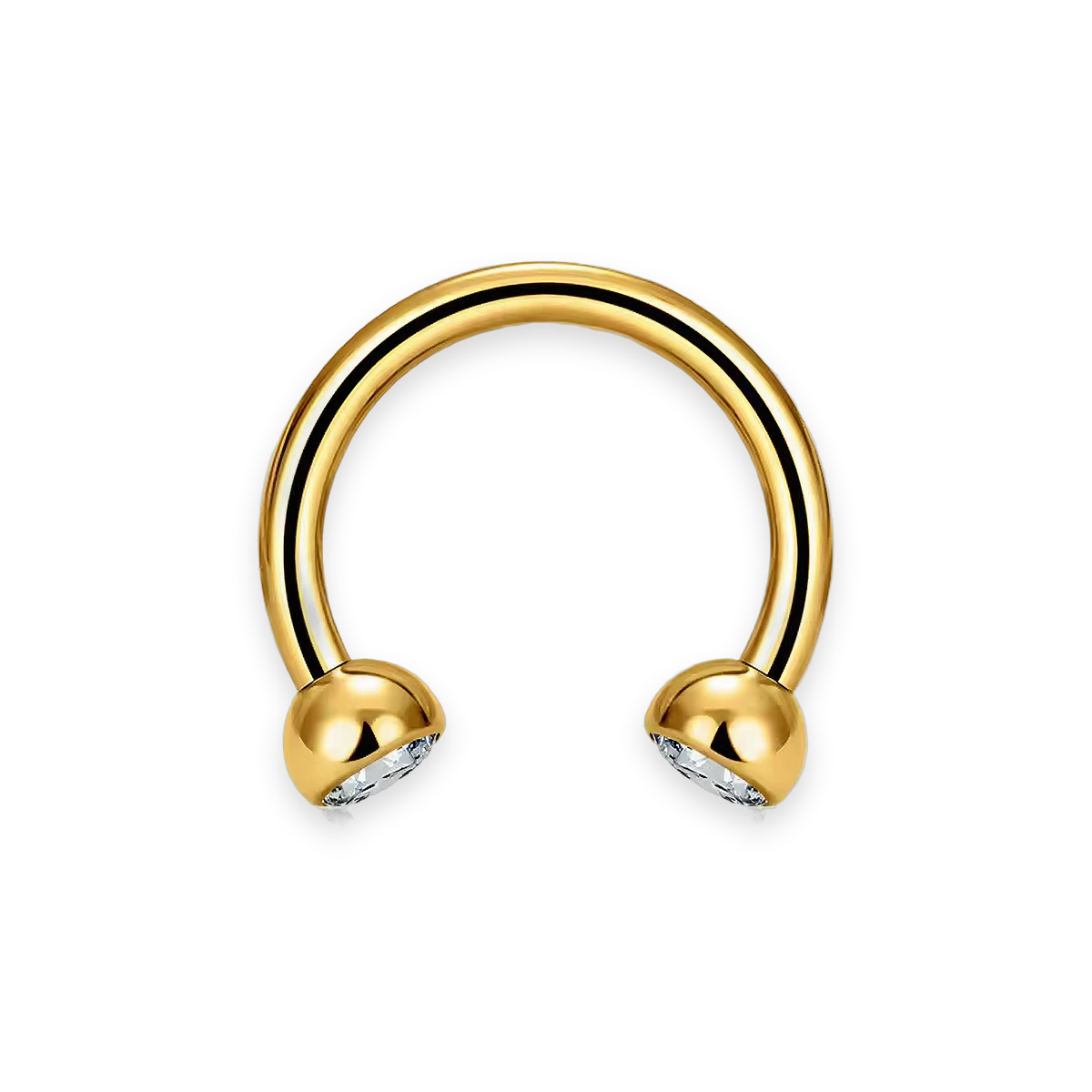 Gold PVD titanium septum horseshoe, ball-set cubic-zirconia ends — 16G open circular barbell, nickel-free, Aurea