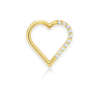 Gold PVD titanium daith heart clicker, cubic-zirconia pavé — right version, hinged 16G, nickel-free, Aurea