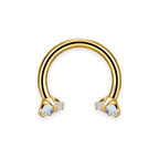Gold PVD titanium septum horseshoe, prong-set cubic-zirconia ends — 16G open circular barbell, nickel-free, Aurea