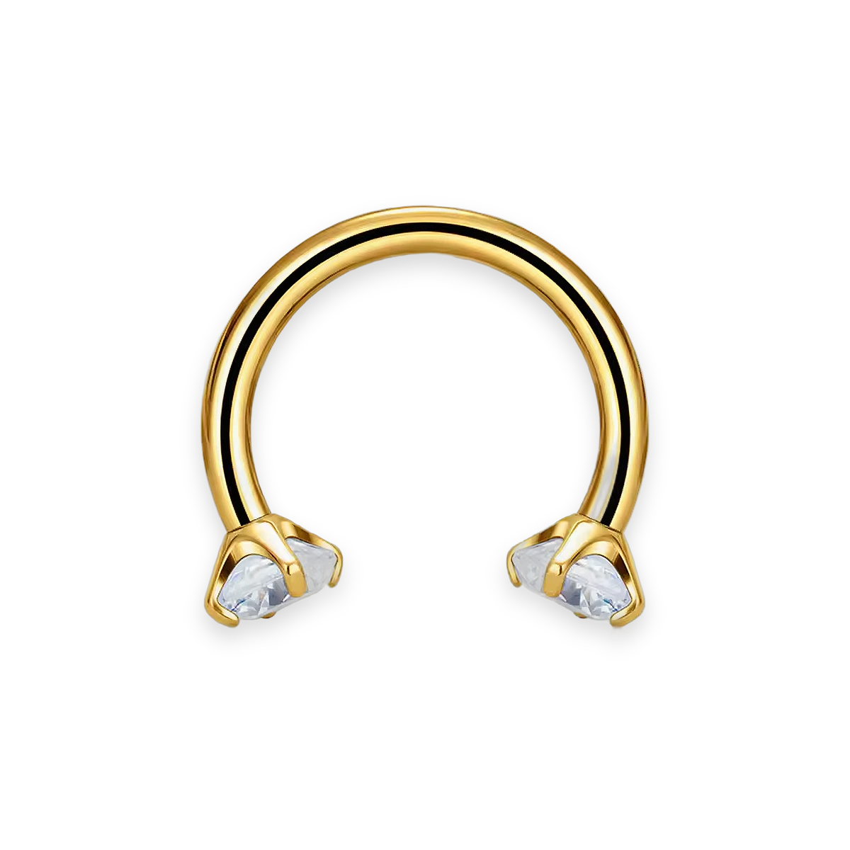 Gold PVD titanium septum horseshoe, prong-set cubic-zirconia ends — 16G open circular barbell, nickel-free, Aurea