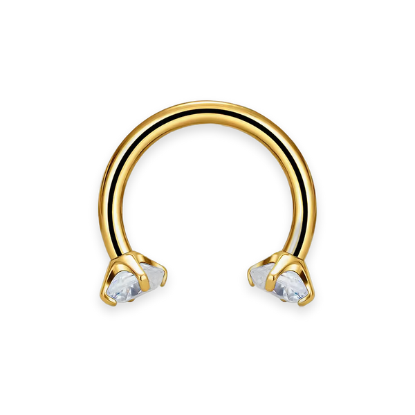 Gold PVD titanium septum horseshoe, prong-set cubic-zirconia ends — 16G open circular barbell, nickel-free, Aurea