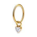 Gold PVD titanium cartilage hoop with heart cubic-zirconia charm — plain hinged clicker ring, nickel-free, Aurea