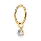 Gold PVD titanium cartilage hoop with pear cubic-zirconia charm — plain hinged clicker ring, nickel-free, Aurea