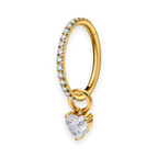 Gold PVD titanium cartilage hoop with heart cubic-zirconia charm — crystal-pavé hinged clicker ring, nickel-free, Aurea
