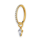 Gold PVD titanium cartilage hoop with kite cubic-zirconia charm — crystal-pavé hinged clicker ring, nickel-free, Aurea