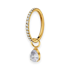 Gold PVD titanium cartilage hoop with pear cubic-zirconia charm — crystal-pavé hinged clicker ring, nickel-free, Aurea