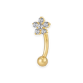 Gold PVD titanium rook curved barbell, cubic-zirconia flower top — 16G, nickel-free, Aurea