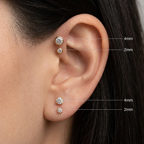 Labret or Aurea oreille droite — serti clos et serti griffes en 2 mm et 4 mm, or PVD hypoallergénique