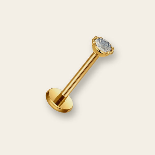 Labret or cristal serti clos — titane doré finition or PVD, hypoallergénique sans nickel, pour hélix tragus lèvre