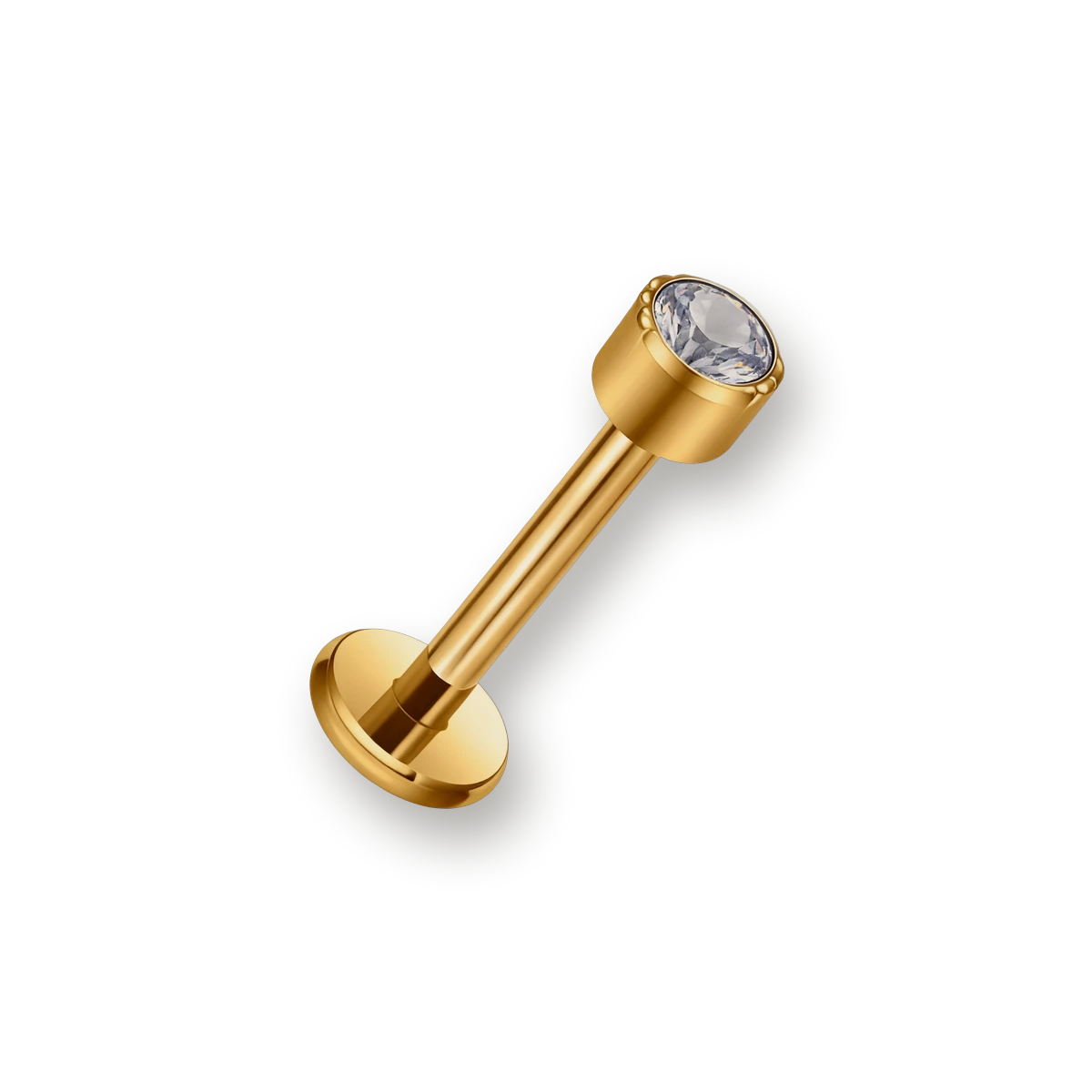 Labret or cristal serti haut — titane doré finition or PVD, hypoallergénique sans nickel, pour hélix tragus lèvre