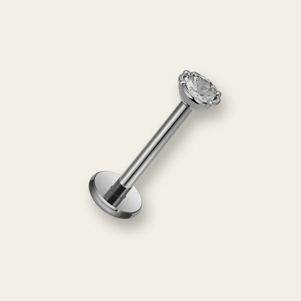Labret titane cristal serti clos — piercing hypoallergénique sans nickel, finition polie, pour hélix tragus lèvre