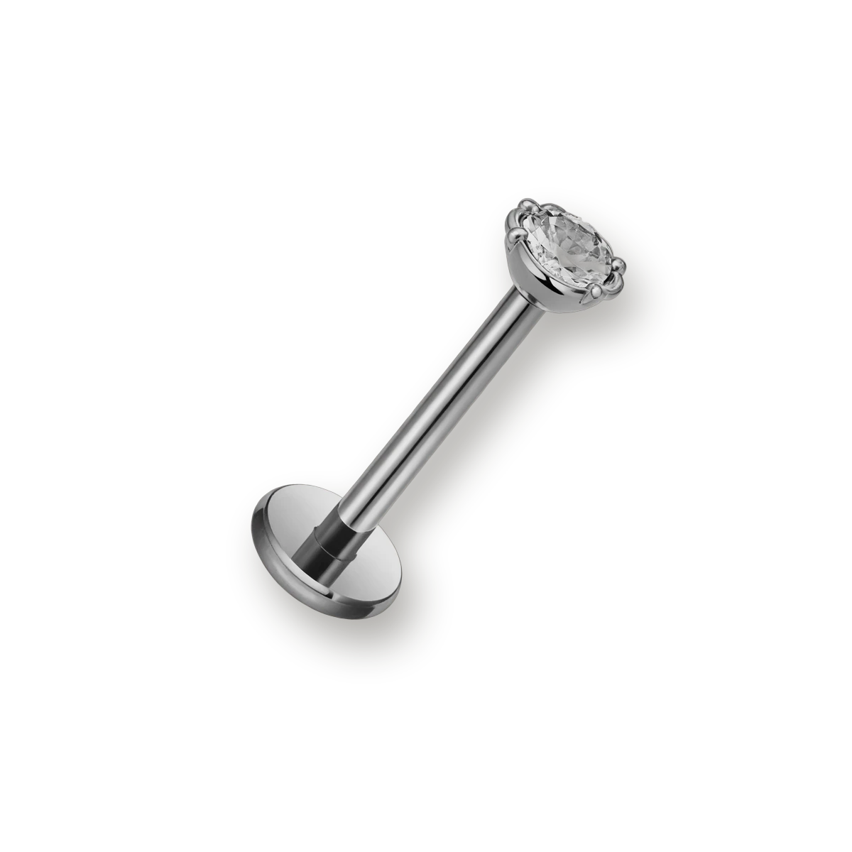 Labret titane cristal serti clos — piercing hypoallergénique sans nickel, finition polie, pour hélix tragus lèvre