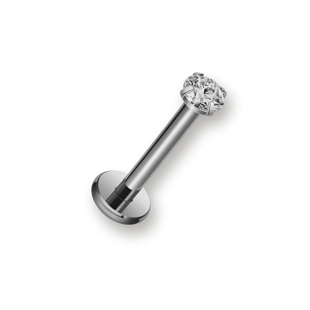 Labret titane cristal serti griffes — piercing hypoallergénique sans nickel, pour hélix tragus lèvre