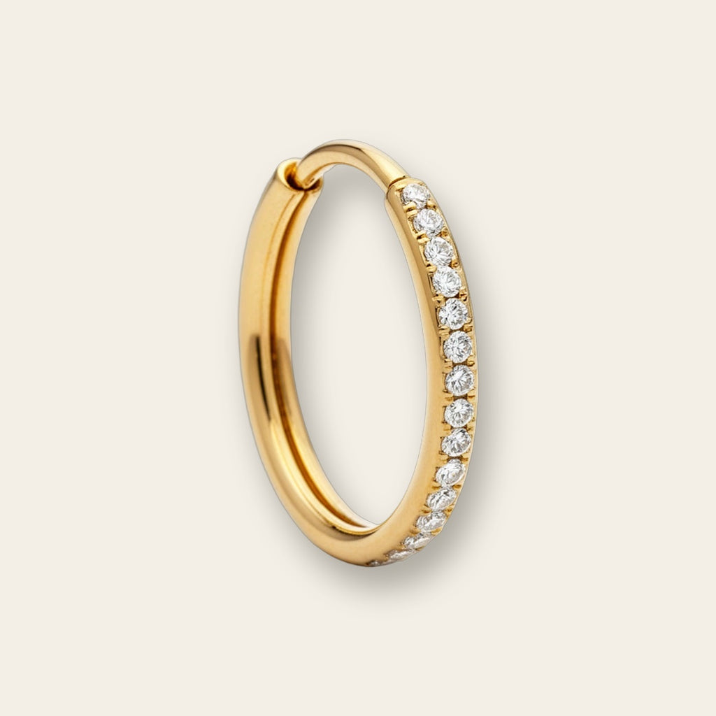 Gold nose ring, crystal-pave hinged segment ring — Aurea