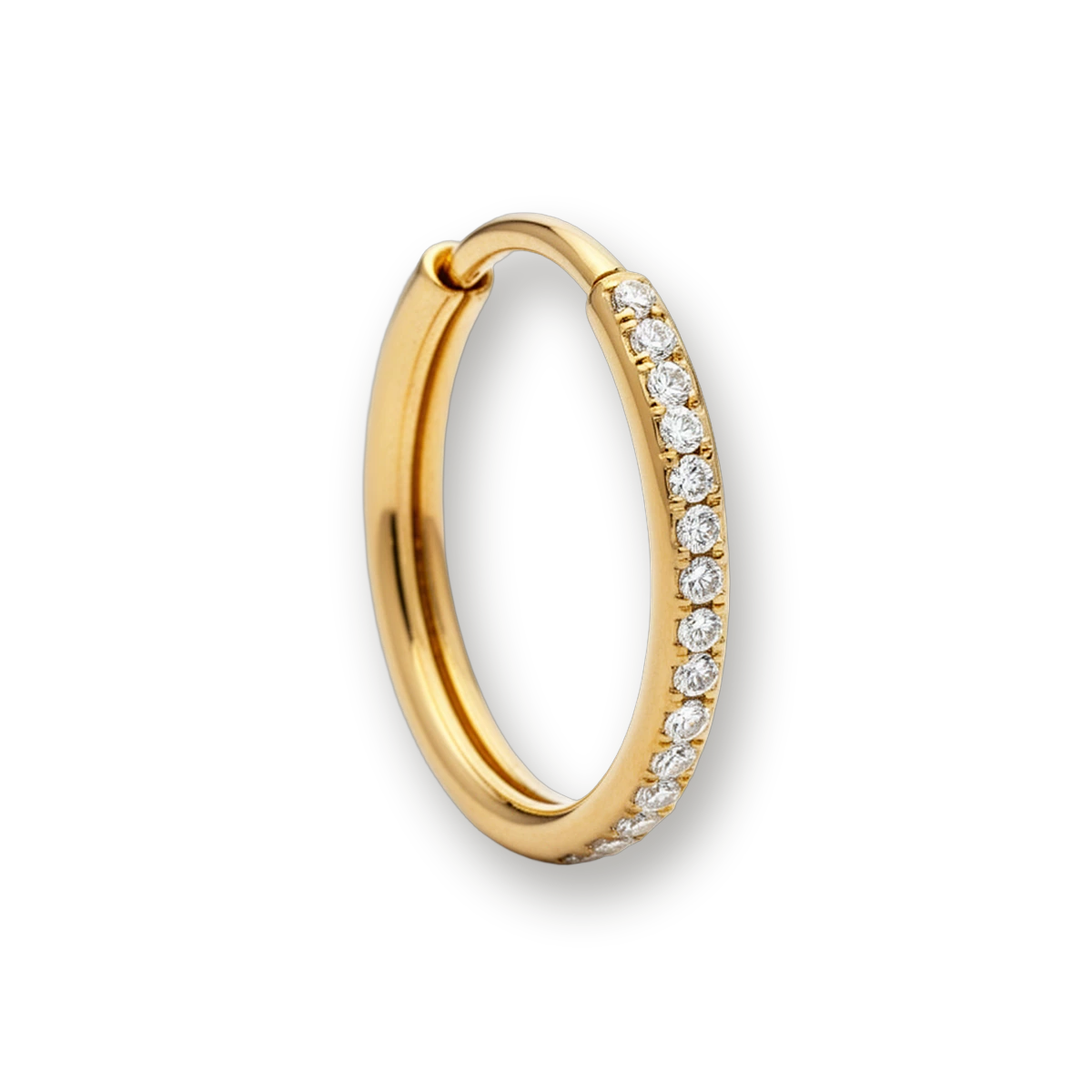 Gold nose ring, crystal-pave hinged segment ring — Aurea