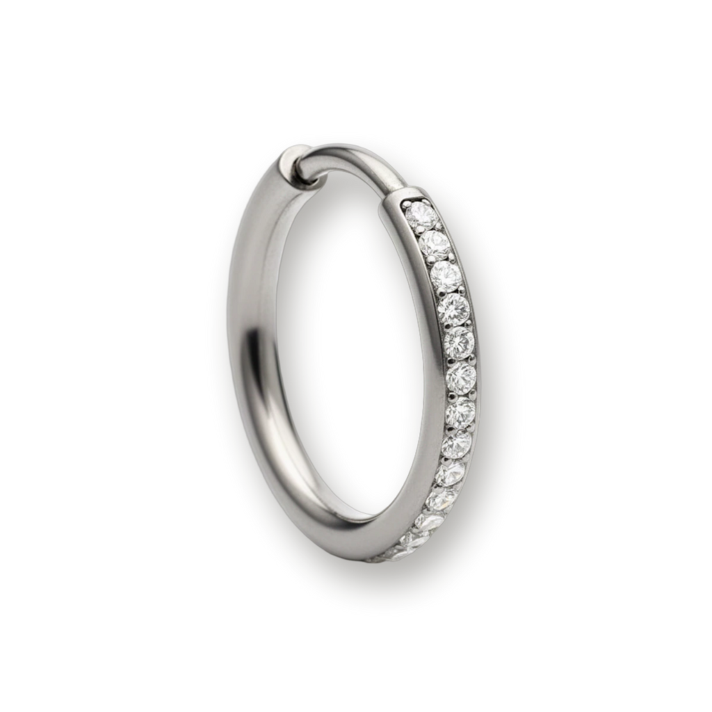 Titanium nose ring, crystal-pave hinged segment ring — Aurea