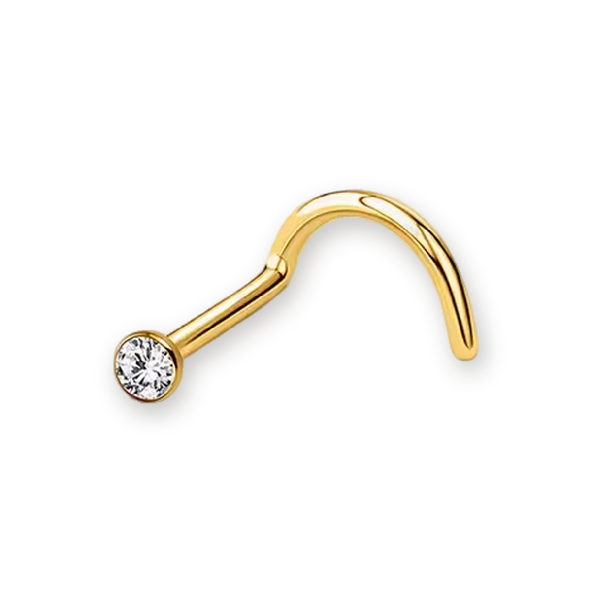 Gold nose stud with bezel-set crystal — PVD gold on titanium, Aurea