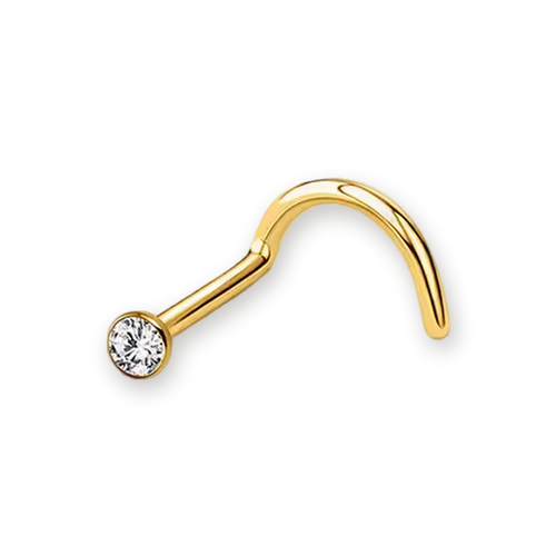 Gold nose stud with bezel-set crystal — PVD gold on titanium, Aurea