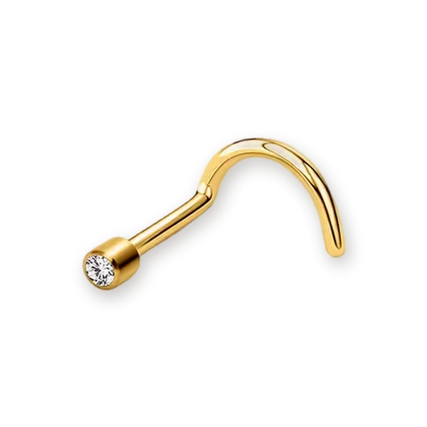 Gold nose stud with prong-set crystal end — PVD gold on titanium, Aurea