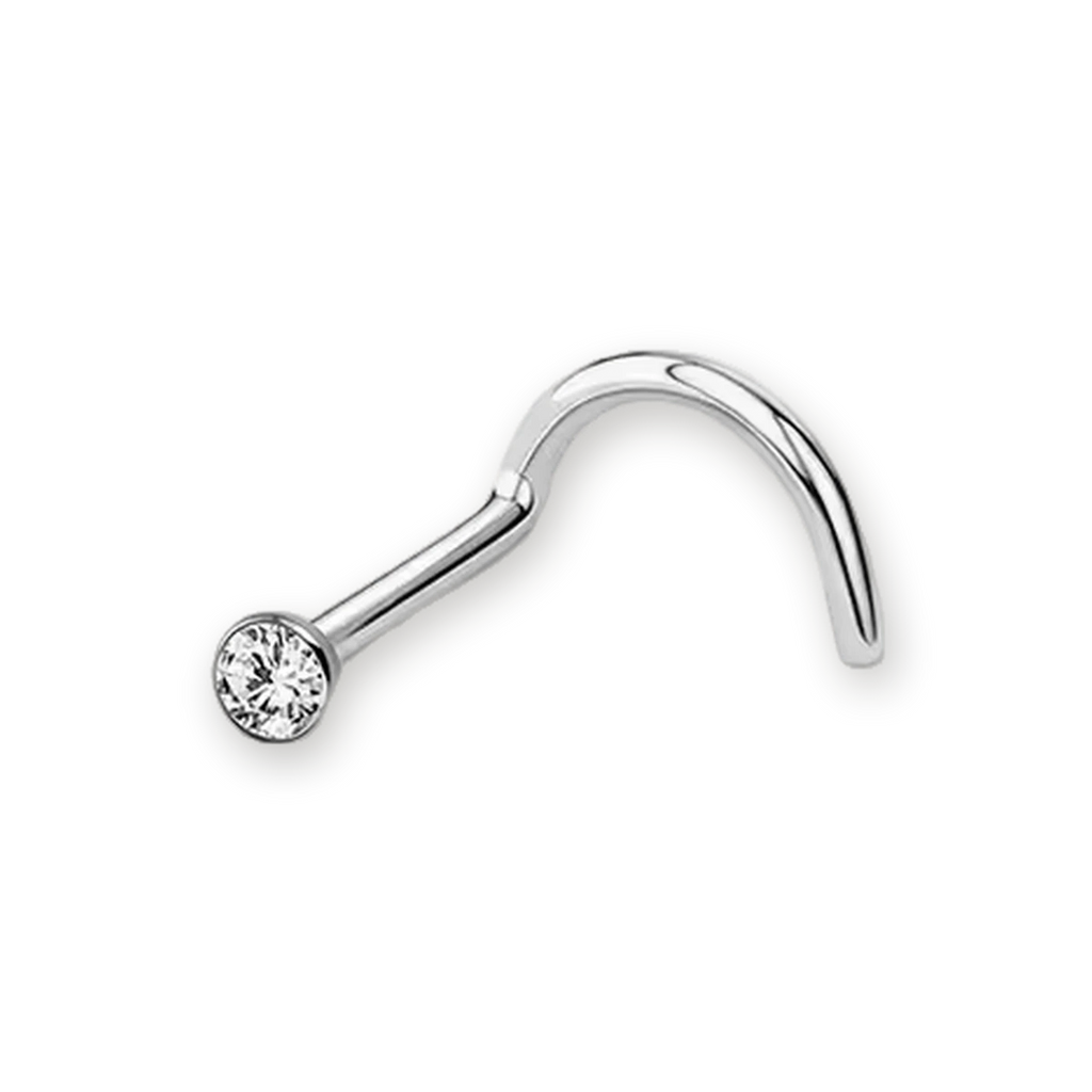 Titanium nose stud with bezel-set crystal — nickel-free G23, Aurea
