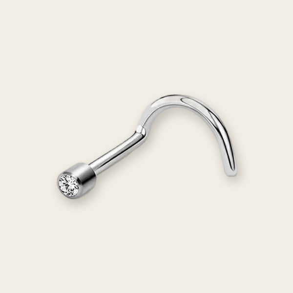 Titanium nose stud with prong-set crystal end — nickel-free G23, Aurea