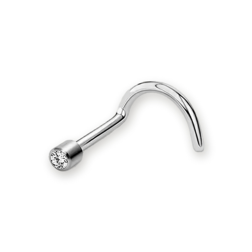 Titanium nose stud with prong-set crystal end — nickel-free G23, Aurea
