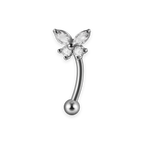 Silver titanium rook curved barbell, papillon marquise cubic-zirconia top — 16G, nickel-free, Aurea