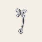 Silver titanium rook curved barbell, papillon pave cubic-zirconia top — 16G, nickel-free, Aurea