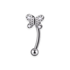 Silver titanium rook curved barbell, papillon pave cubic-zirconia top — 16G, nickel-free, Aurea
