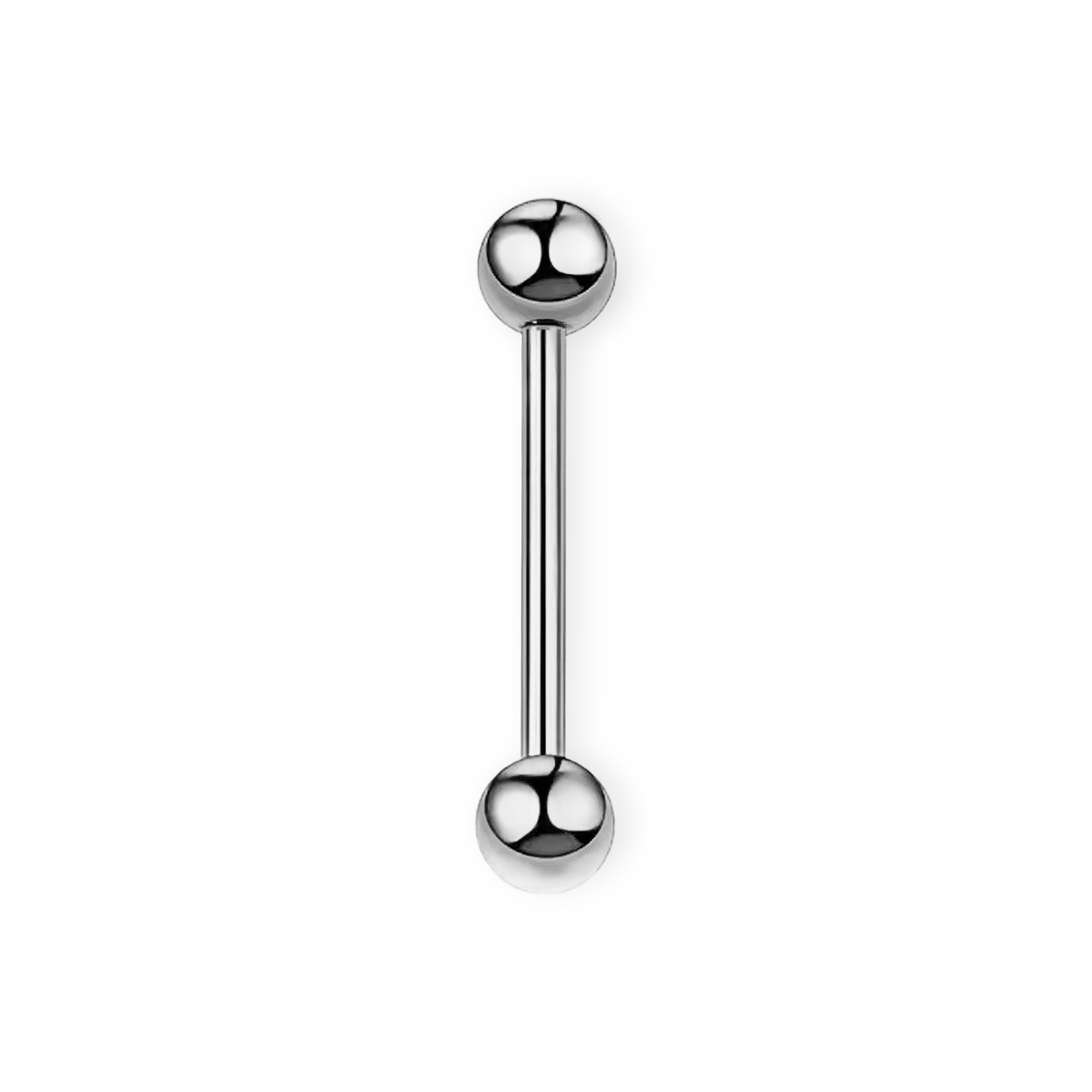 Silver titanium tongue barbell, 14G straight bar with screw-on balls — nickel-free, Aurea