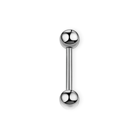 Silver titanium nipple barbell, 14G straight bar with screw-on balls — nickel-free, Aurea