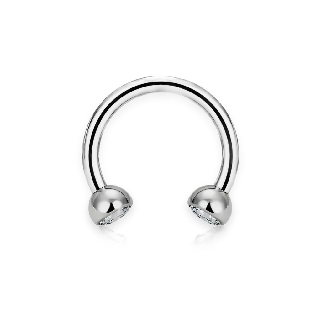 Silver titanium septum horseshoe, ball-set cubic-zirconia ends — 16G open circular barbell, nickel-free, Aurea